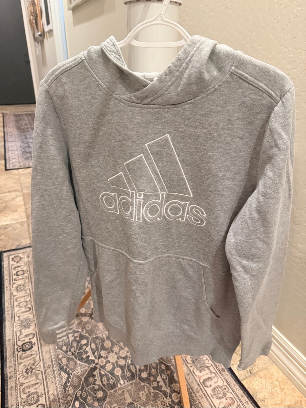 adidas Light Gray Pullover Hoodie with White Logo